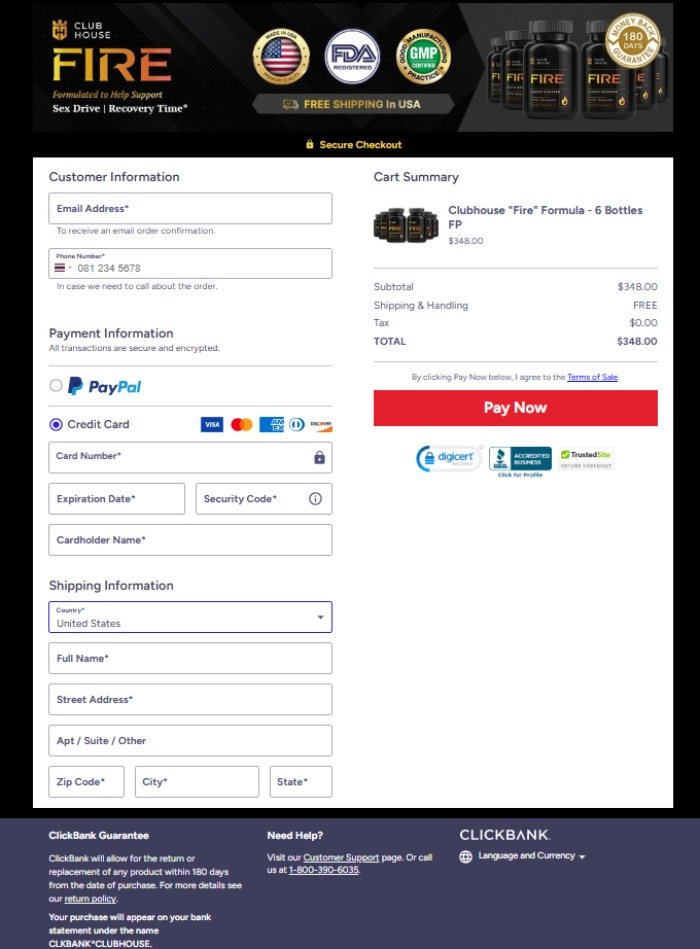 Secure order and payment confirmation for Clubhouse Fire